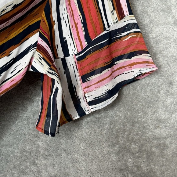 Van Heusen XL Shirt Top Pink Striped Flutter Short Sleeve Keyhole Scoop Neck - Picture 6 of 8